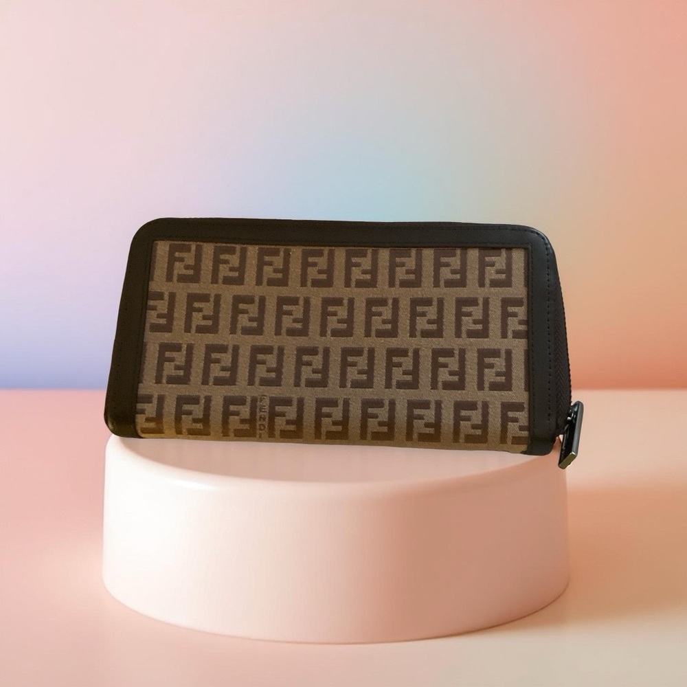 Fendi like new Zucca Brown Zip wallet